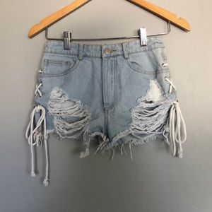Lace Up Denim Shorts